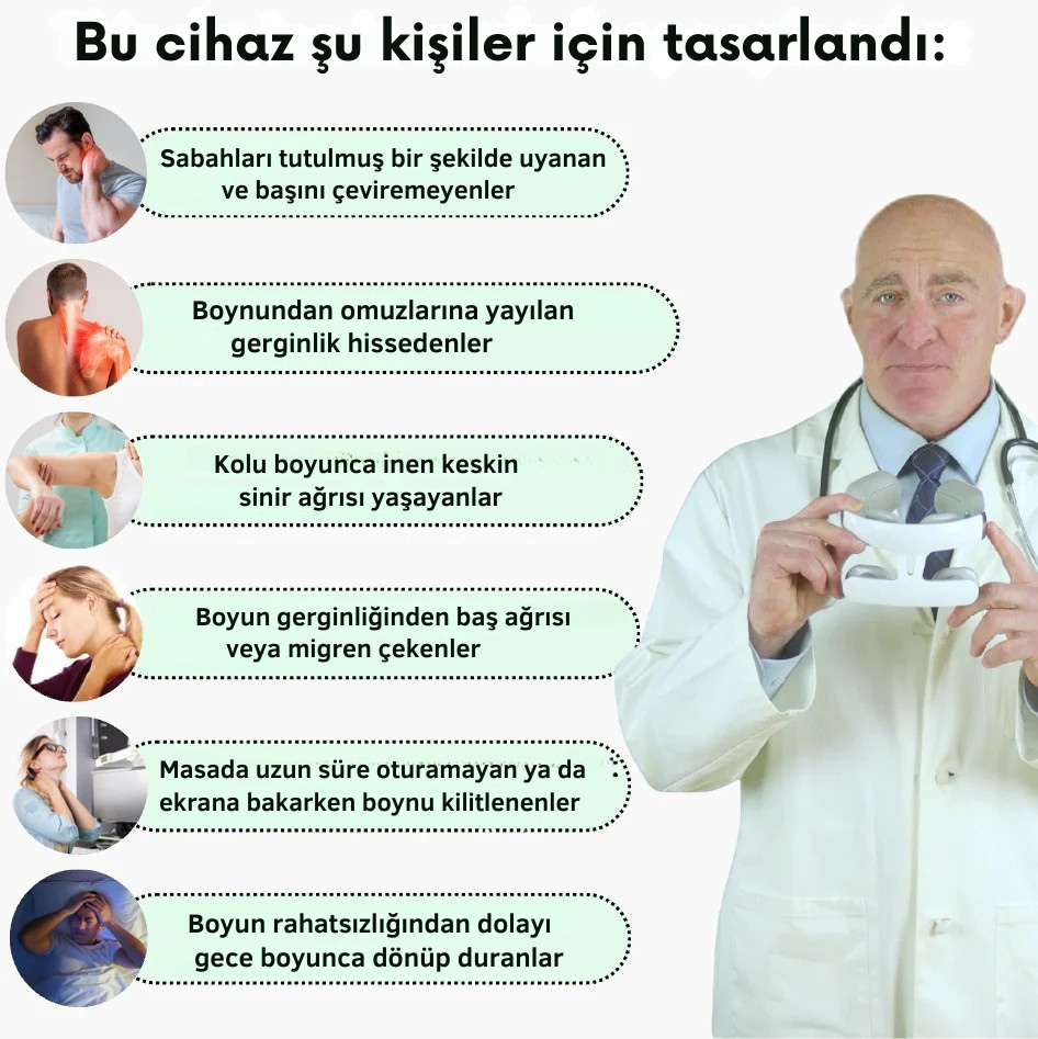 DoktorMedikal™ - Boyun Masaj Aleti 2.0 (Isı + EMS + Boyun Çekme Teknolojisi)